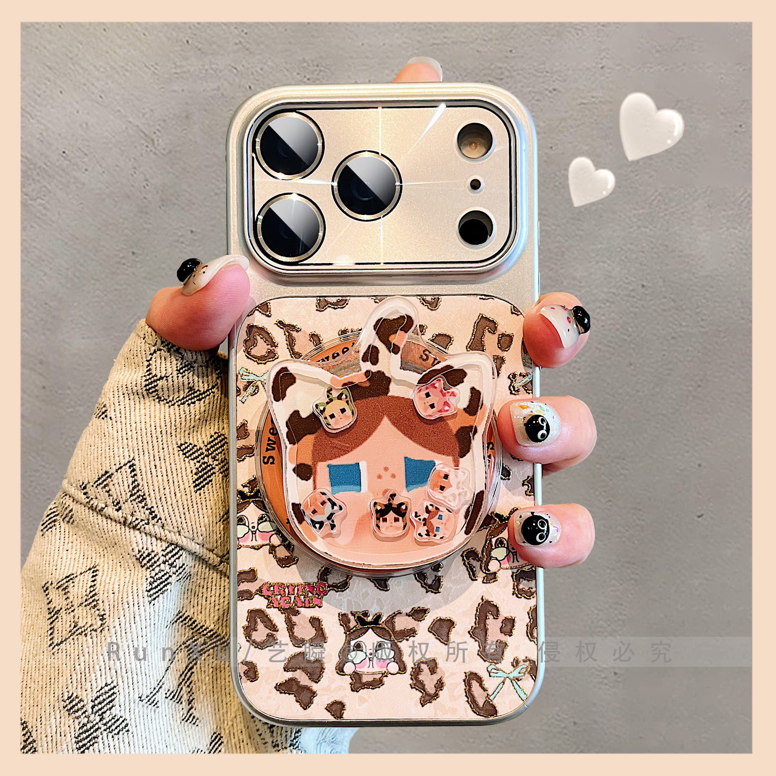 趣味时尚豹纹哭娃磁吸支架适用iPhone17ProMax手机壳秒变17大视窗苹果16新款14镜头全包防摔15女款ip13保护套