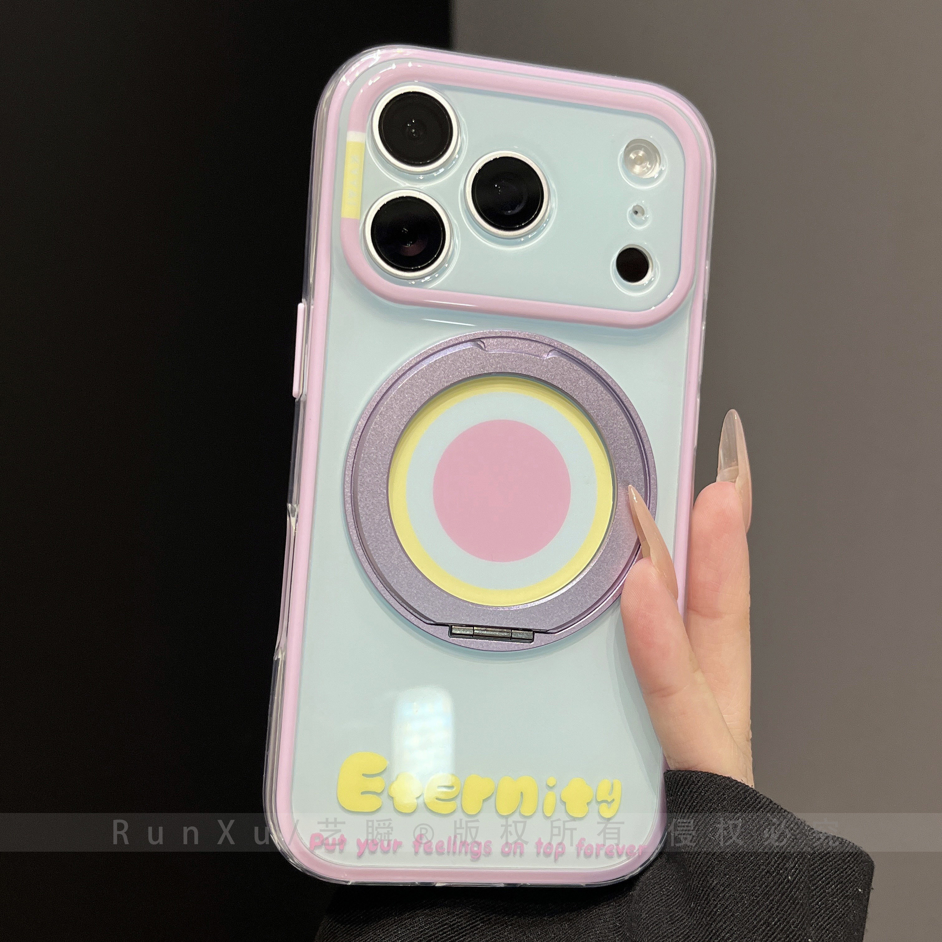 ins夏日马卡龙糖果撞色硅胶适用苹果17ProMax手机壳新款iPhone16pro磁吸360旋转支架15支点壳17pro女款保护套