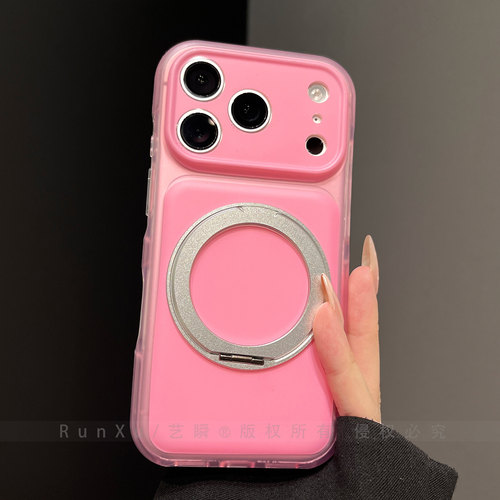 ins甜酷粉硅胶360支架适用苹果17ProMax手机壳新款iPhone16pro鼓包支点壳15pm女款高级ip17pro全包防摔保护套