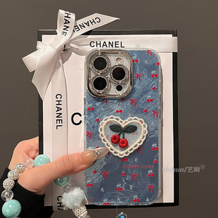 适用苹果16ProMax手机壳2025新款 12pm硅胶软11保护套 iPhone17pro闪粉镜头全包14plus韩系ins蝴蝶结樱桃13女款