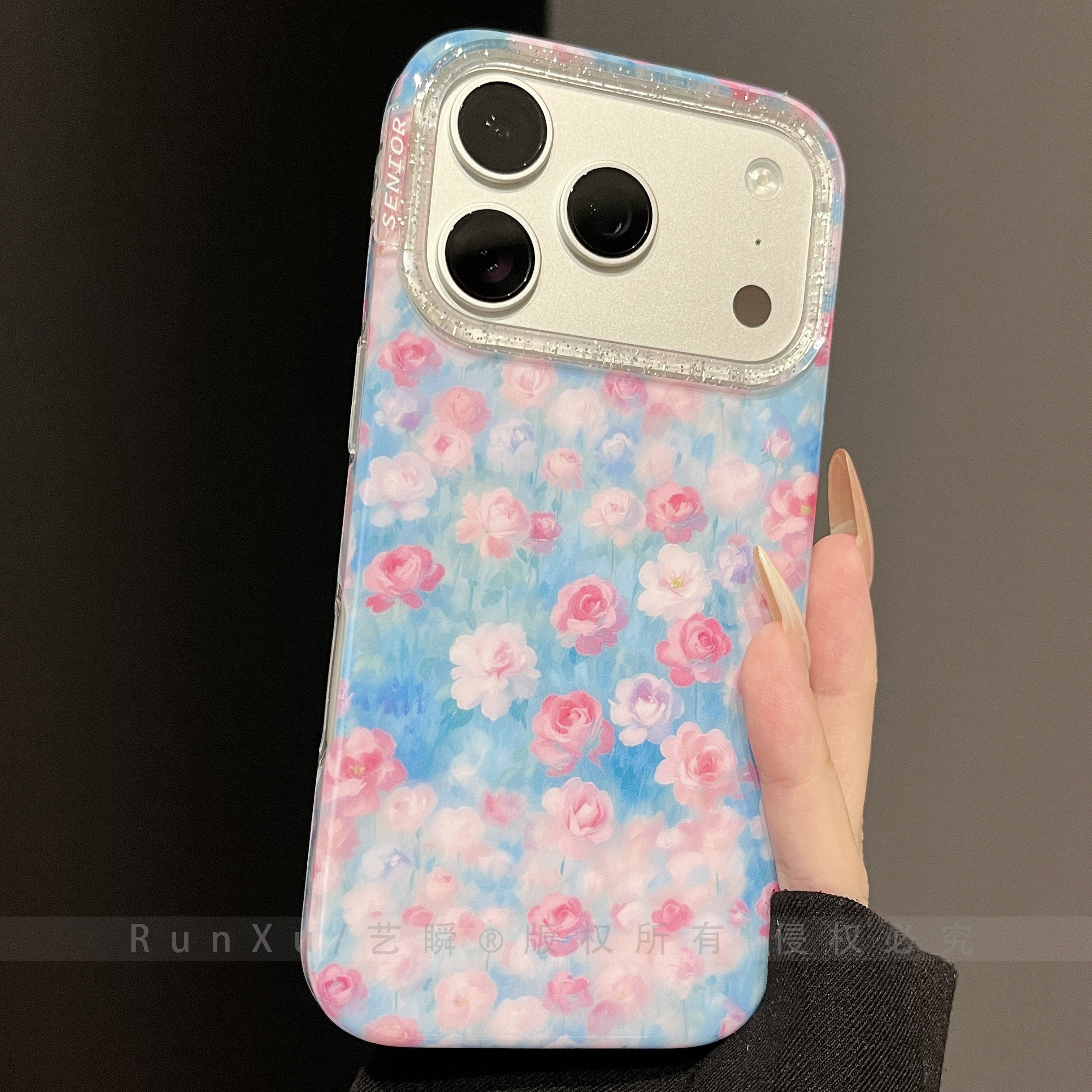 艺术水彩油画玫瑰花海适用苹果17ProMax手机壳新款iPhon