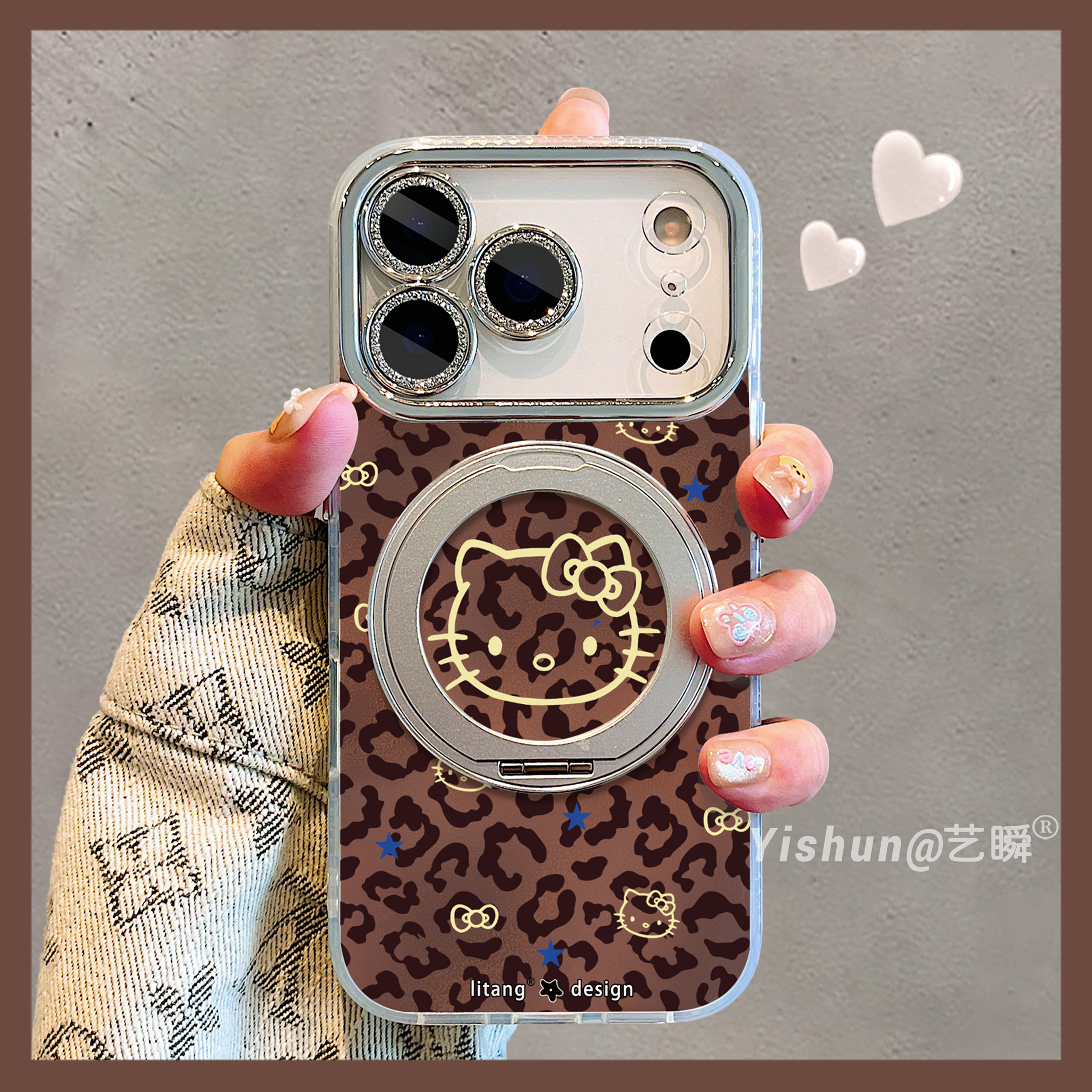 甜粽风豹·Hello Kitty适用苹果17/17promax手机壳360旋转支架16pro支点壳iPhone14全包少女心15pm女款保护套