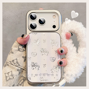 韩系ins风紫白条纹可爱创意爱心天使小马适用iPhone17ProMax手机壳苹果16新款13电镀大孔15卡通ip14pro保护套