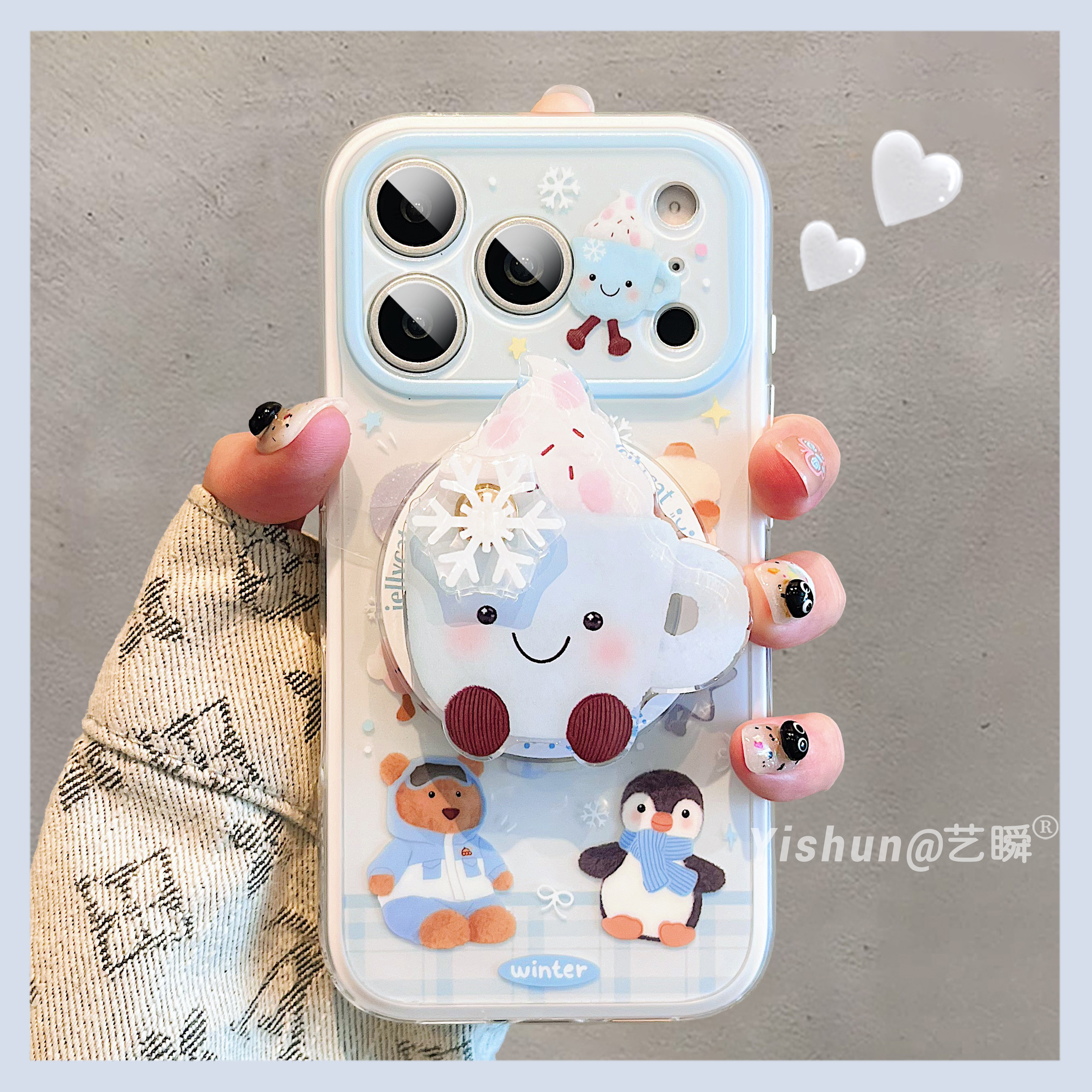 冬季新款jellyoat雪人企鹅冰激凌杯支架适用苹果17ProMax磁吸手机壳iPhone16双层硅胶15磨砂ip14女款13保护套