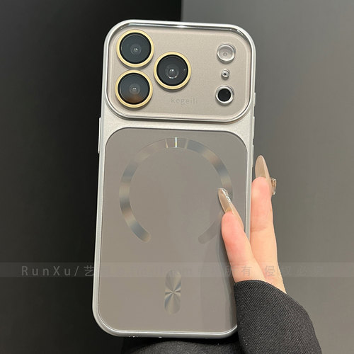 ins轻奢高级银灰色磁吸CD纹适用苹果17ProMax手机壳新款iPhone18pro大视窗16全包镜头膜15磨砂14男女款保护套