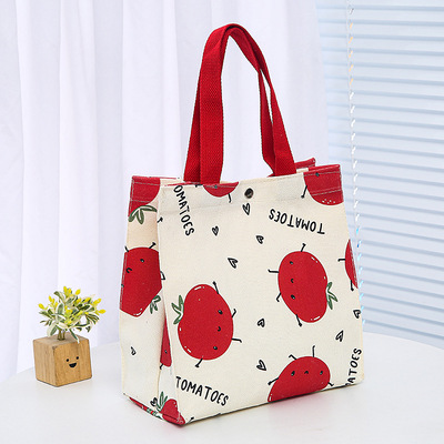 2024新款原创女夏日妈咪包卡通小巧手提学生手拎袋饭盒简约帆布包