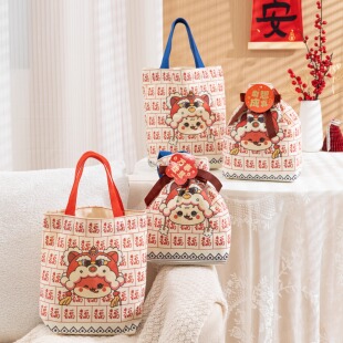 新款伴手礼可爱蛇年ins手拎帆布包糖果袋上班通勤时尚零食包