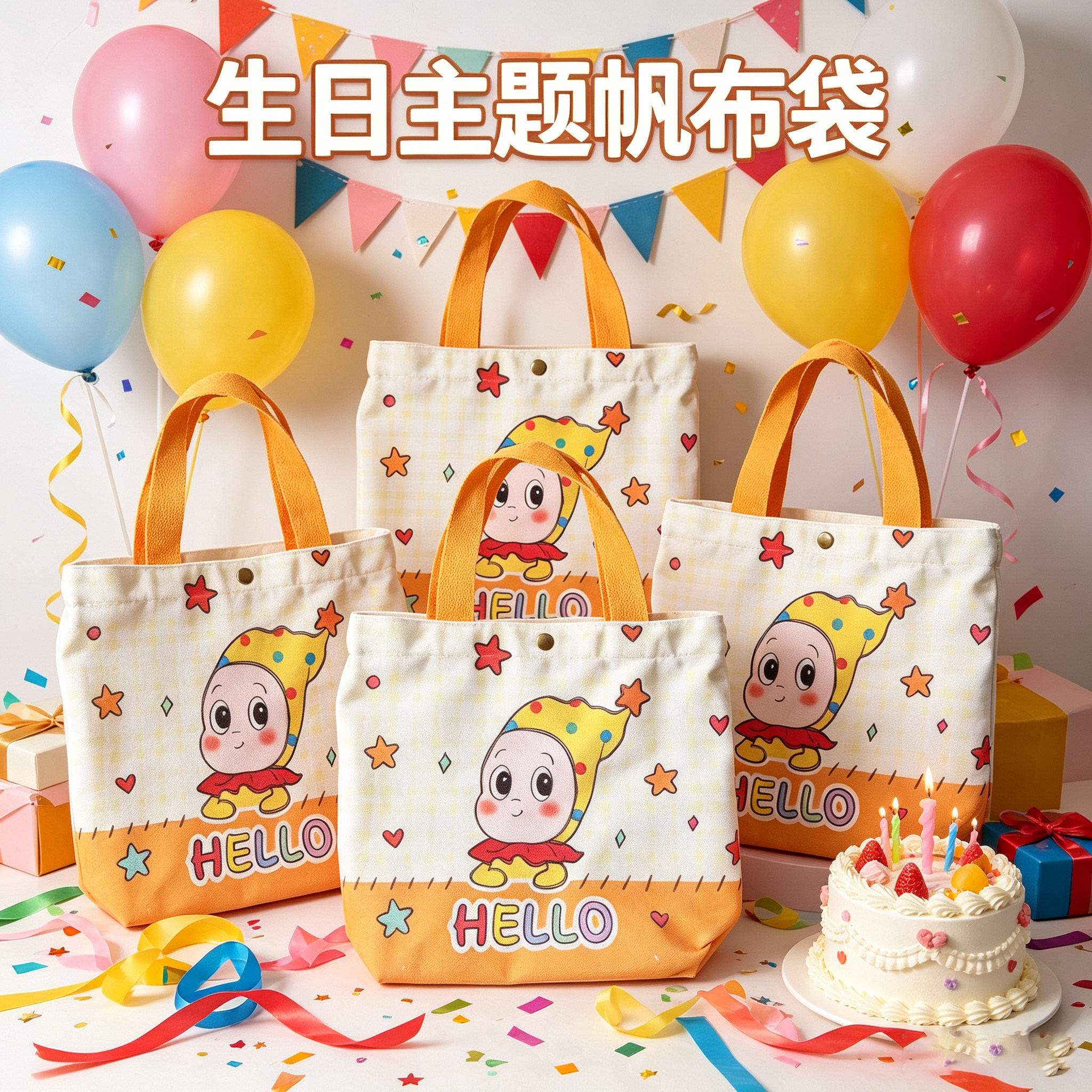 可爱ins风卡通星星人手提六一儿童节生日百日周岁伴手回礼帆布袋