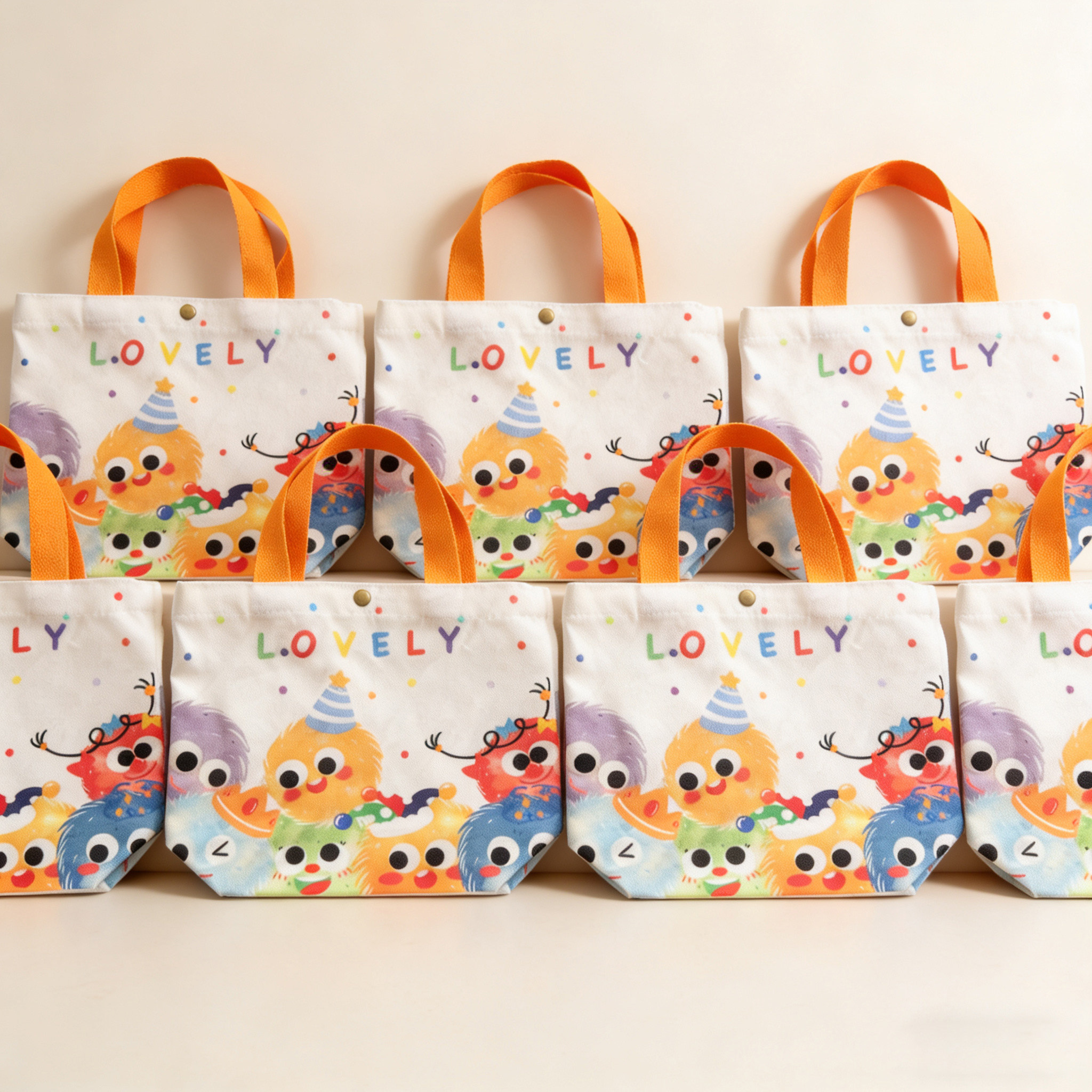 帆布袋儿童卡通精灵毛球怪兽生日伴手礼物图案幼儿园通勤手提拎包