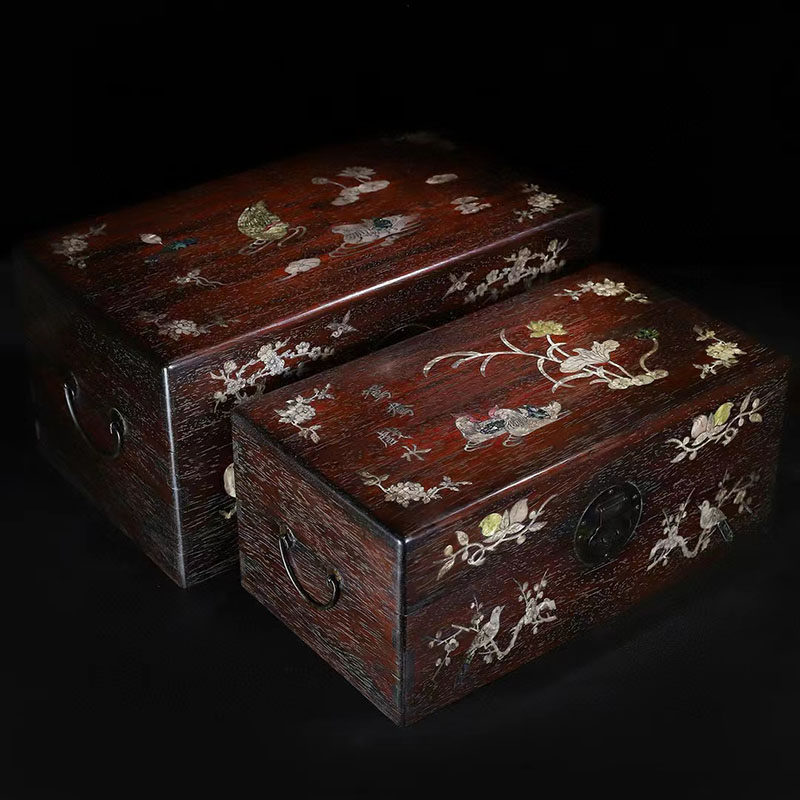 紫檀木镶嵌贝壳摆件复古怀旧