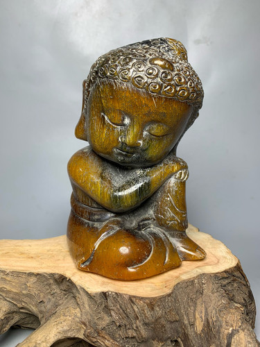 古董文玩天然老牛角雕小佛坐佛摆件桌面犀角老物件真品