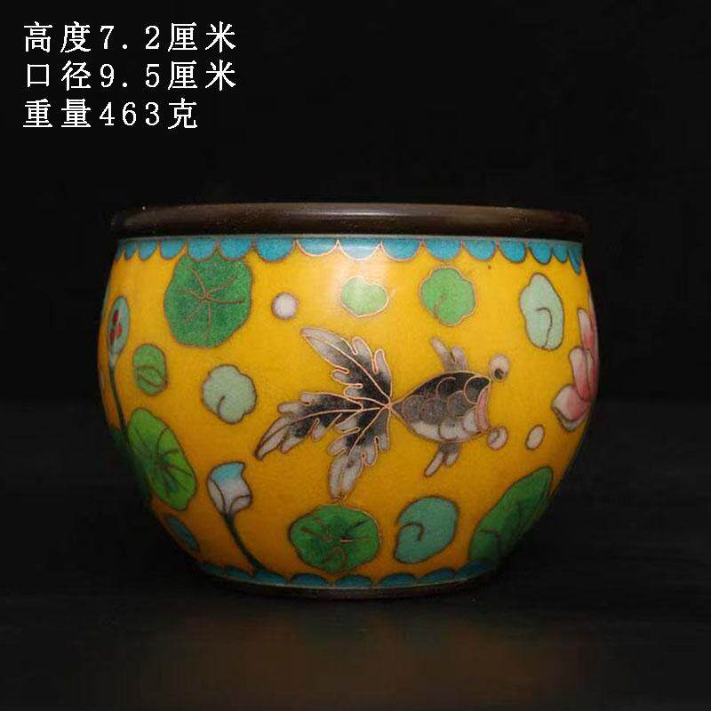 回流古玩纯铜胎掐丝珐琅彩景泰蓝招财铜缸摆件桌面烟灰缸香炉