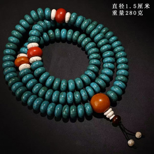 古董文玩藏区回流绿松石108颗佛珠念珠项链算盘珠手串复古老物件