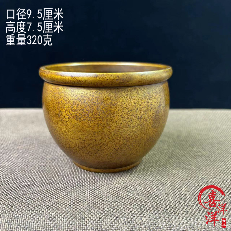 古董文玩纯铜缸百福缸黄铜缸家用桌面铜缸香炉烟灰缸复古老摆件