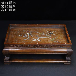 古董文玩花梨木镶嵌贝壳茶台带腿茶盘炕桌摆件复古老物件