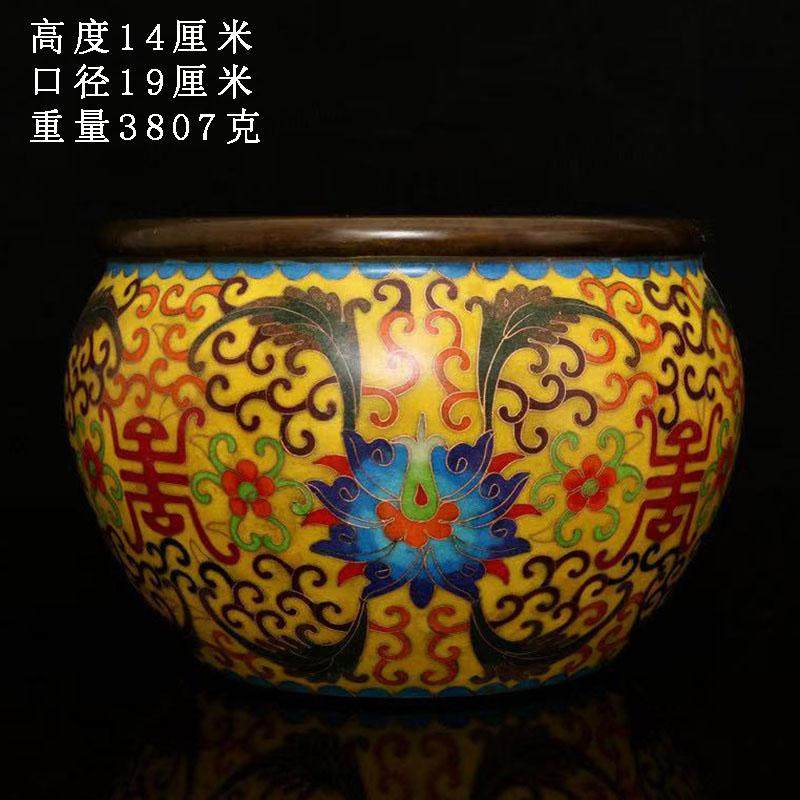 古董文玩纯铜胎掐丝珐琅彩大号景泰蓝铜缸聚宝盆招财摆件老物件