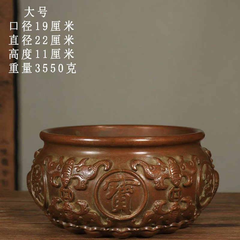 古董文玩纯铜紫铜大号聚宝盆家用办公桌面铜香炉复古摆件老物件