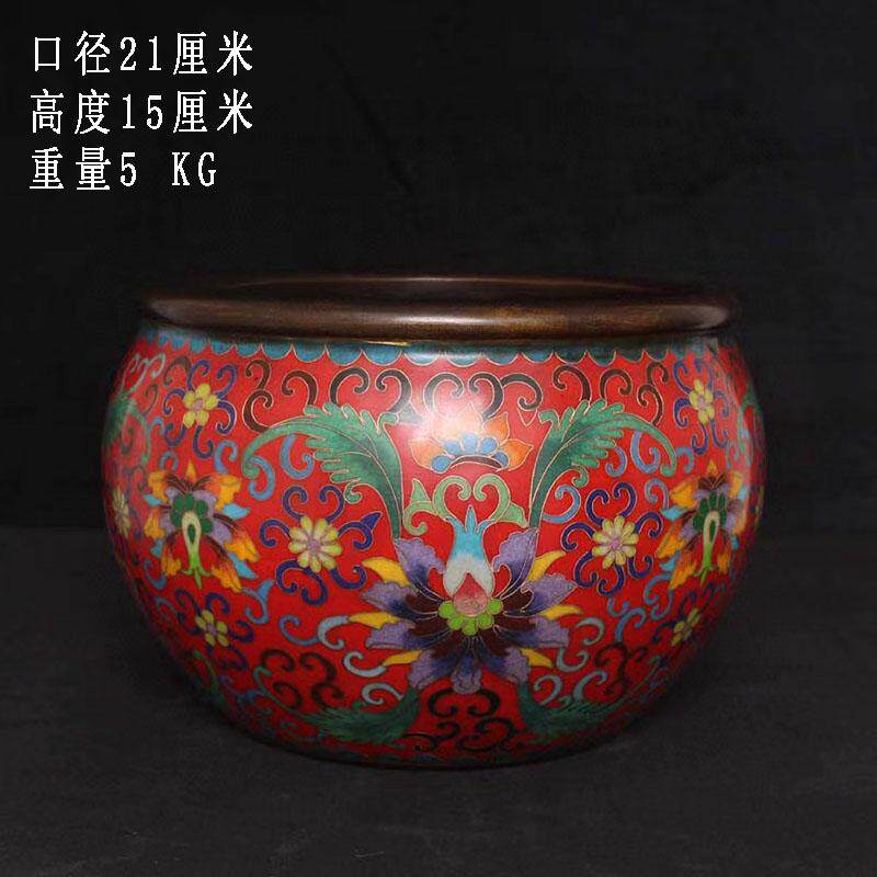 古董文玩纯铜景泰蓝招财转运缸