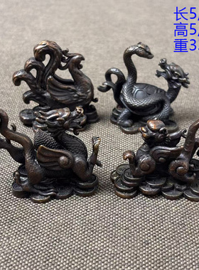 古董文玩纯铜紫铜四大神兽桌面摆件青龙白虎朱雀玄武复古瑞兽摆设
