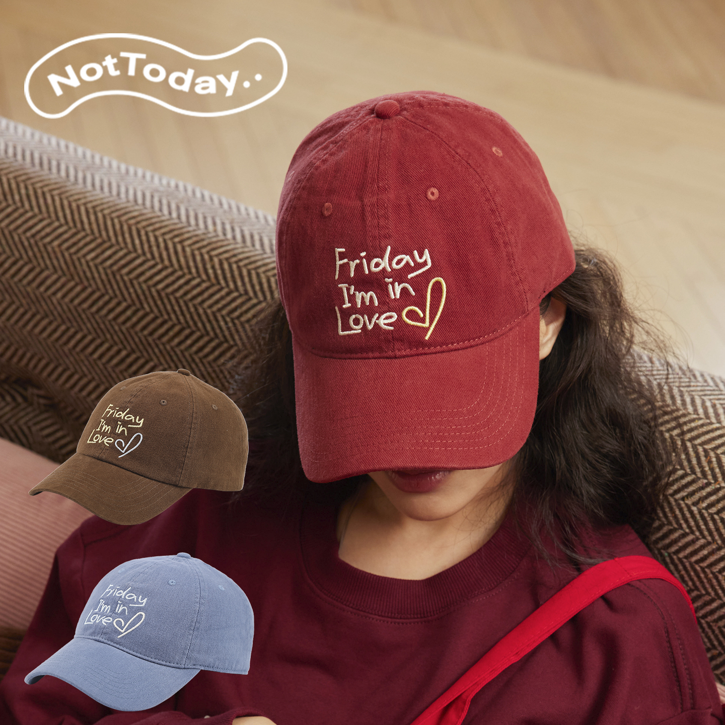 NotToday|周五我又可以了棒球帽立体刺绣大头围显脸小鸭舌帽女