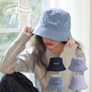 NotToday 双面两用度假防晒遮阳百搭显脸小 花花刺绣牛仔渔夫帽