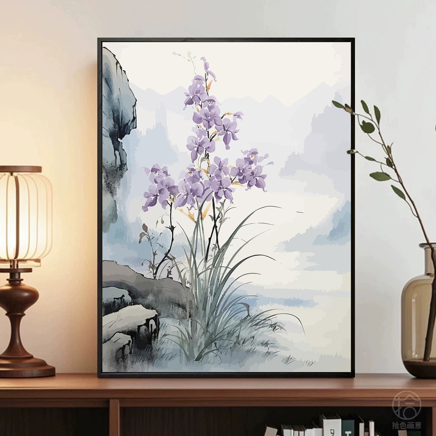 中国水墨风兰花数字油画diy填充