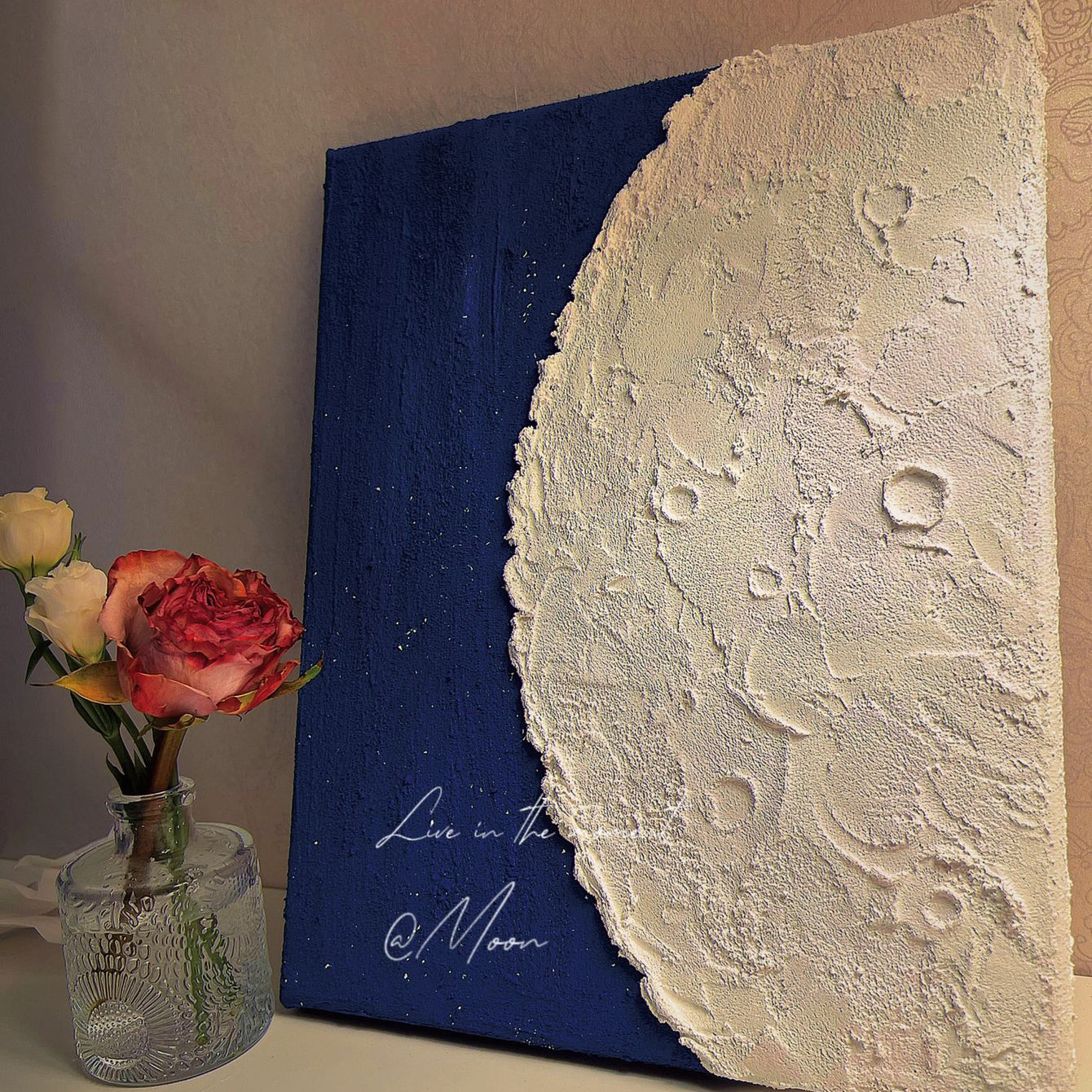 月球立体肌理丙烯画 数字油画diy填充星球手工石英砂涂色装饰挂画