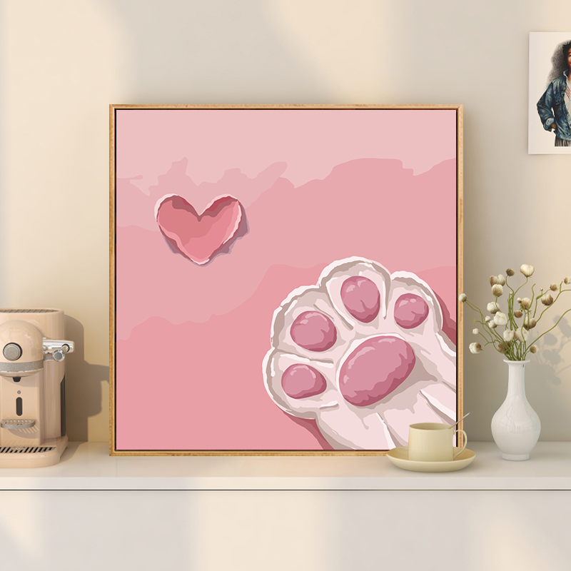 粉色猫爪浪漫填充diy数字油画
