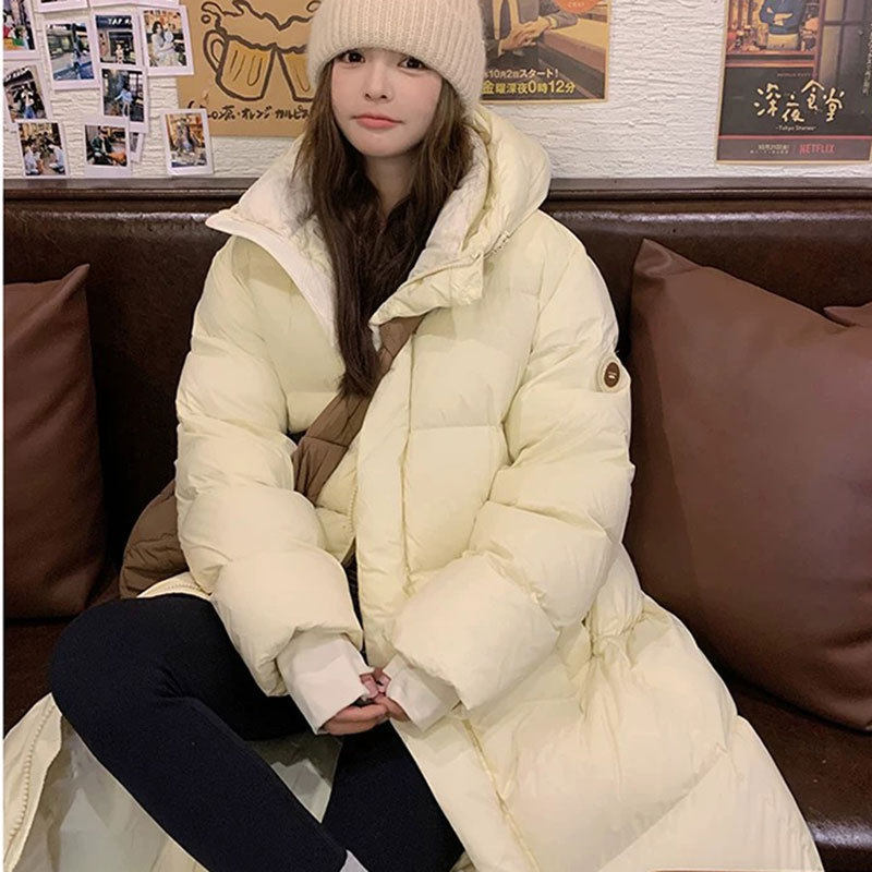 2025年冬季新款韩版加长款加厚平湖羽绒服女式鹅绒外套面包服