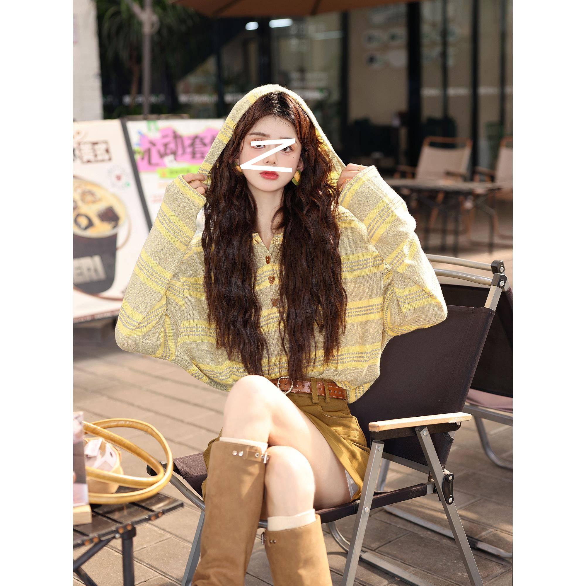 柳风光影——港风覆古条纹毛针织衫女显瘦百搭上衣