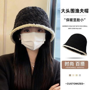 高级感针织渔夫帽女款2025新款秋冬毛绒帽子大头显脸小素颜水桶帽