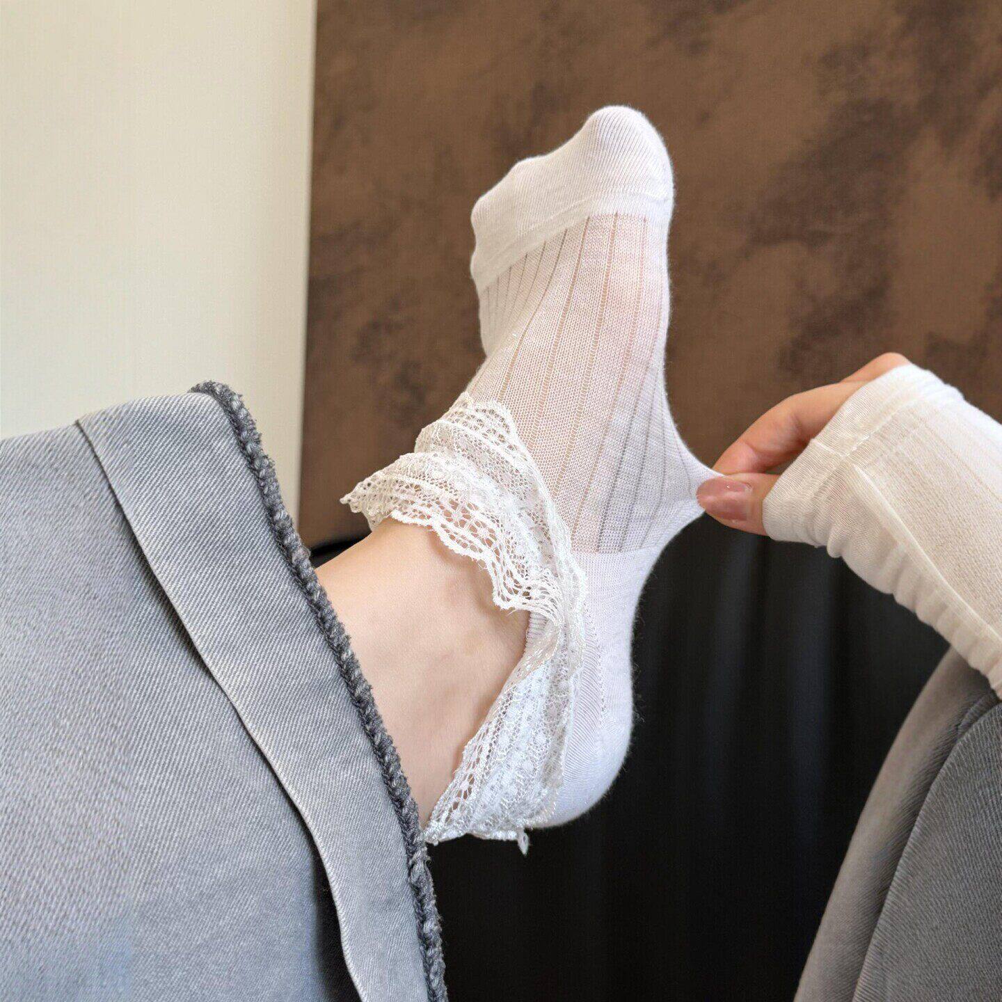 蕾丝边少女感甜美精致透气船袜夏