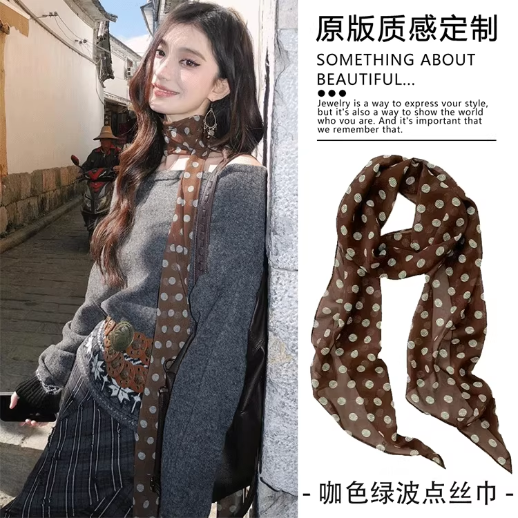 民族风轻薄纱巾细长条丝巾度假风