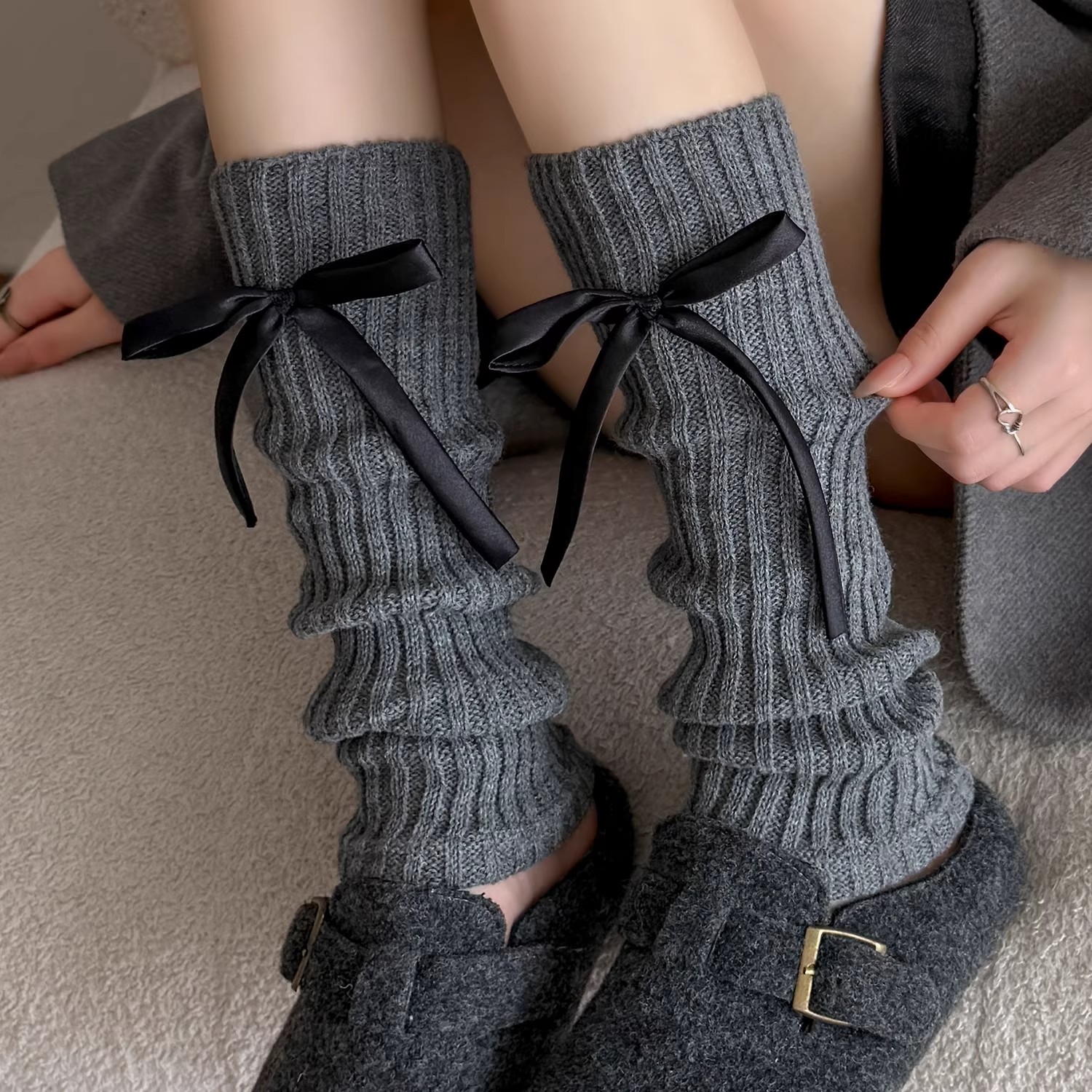 蝴蝶结小腿袜子女春秋冬季长筒袜