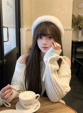 毛绒绒兔毛白色贝雷帽子女2025新款冬季氛围感大头围显脸小画家帽