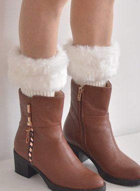 新毛毛白色靴套拼接针织袜套短款翻边毛绒腿套格雷系灰ins毛线女