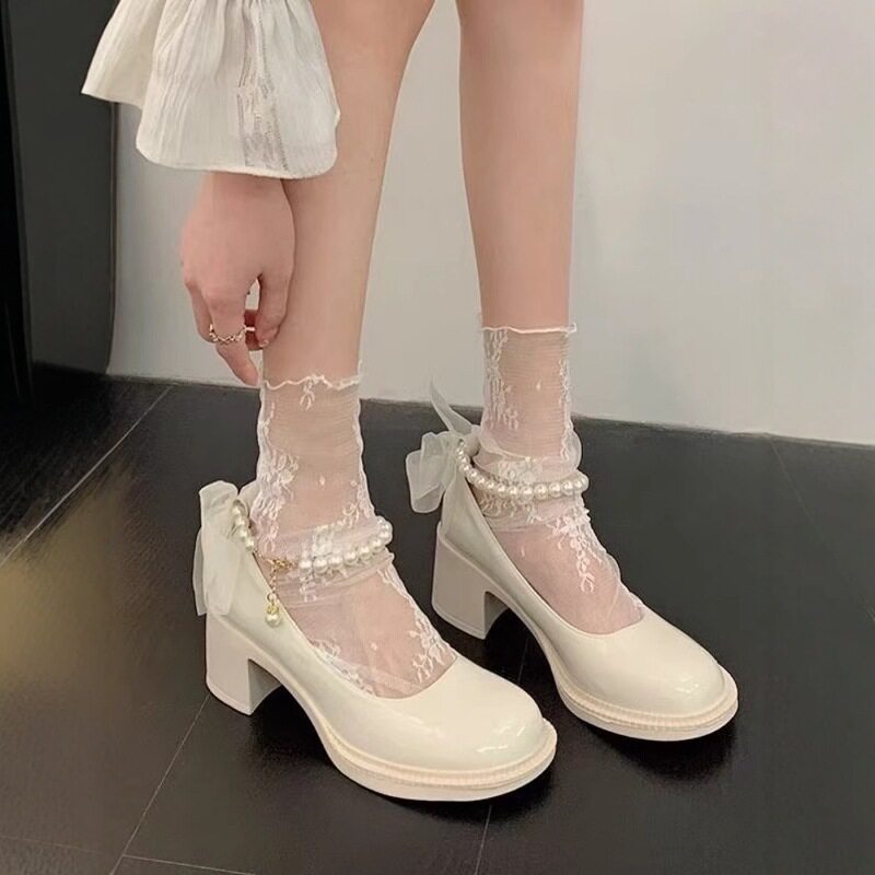 春夏季薄款玛丽珍网纱蕾丝堆堆袜