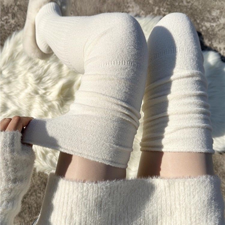 过膝袜子女秋冬季加绒加厚保暖护腿卷边珊瑚绒小腿堆堆长筒袜套女