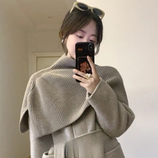 针织高领套头围脖女款2026新款披肩外搭大衣外套叠穿围巾一体保暖