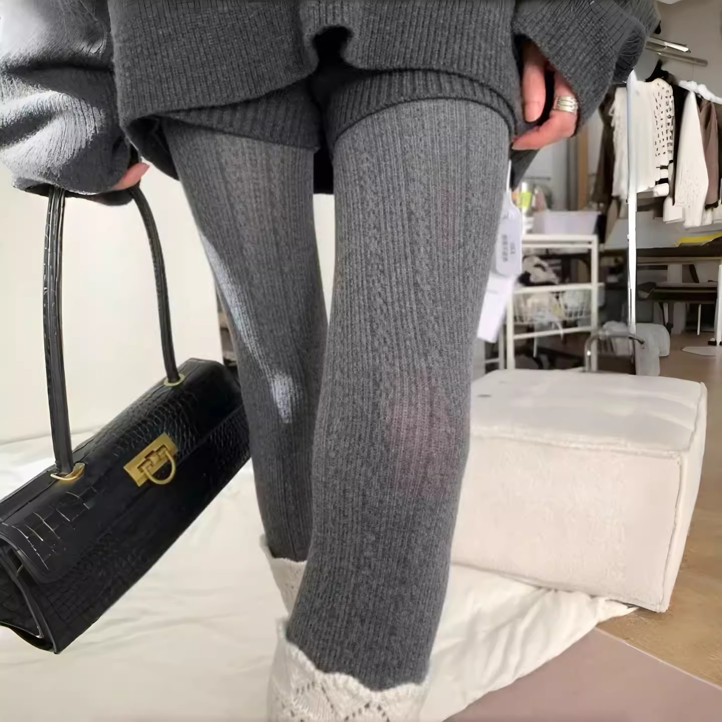 老钱麻花连裤袜套!踩脚设计韩系