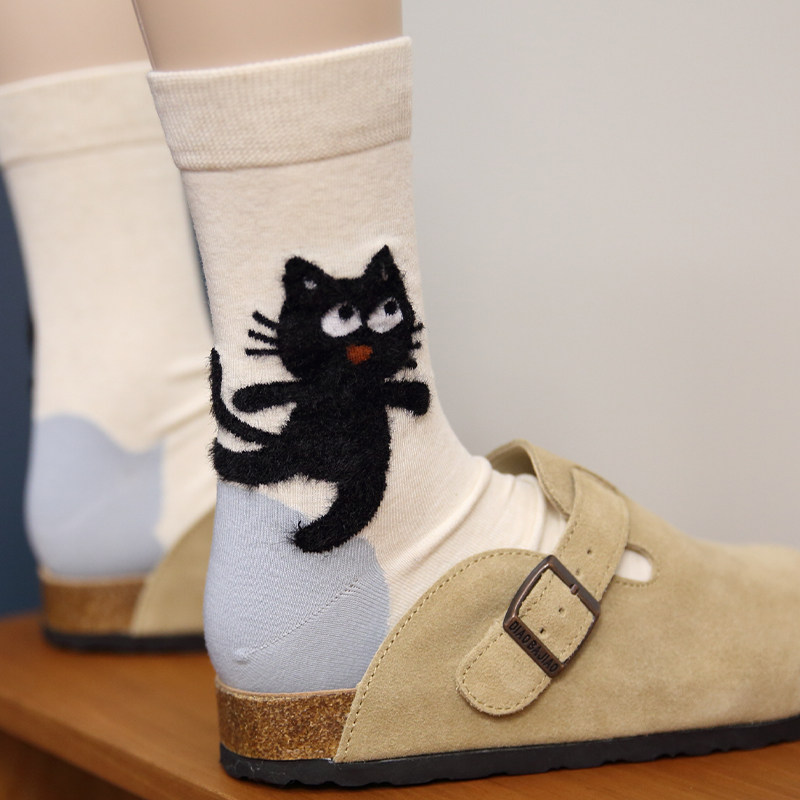 对小猫咪的爱意百分百可爱棉质袜