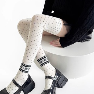 日系复古黑白费尔岛小众提花高筒袜辣妹穿搭千禧风y2k过膝袜秋冬