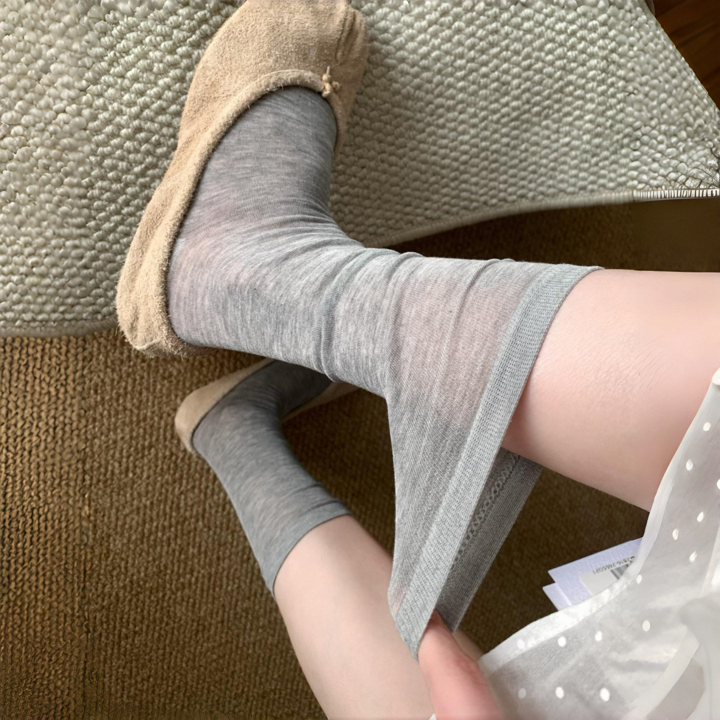 灰色高级软糯巨好穿堆堆袜女夏季
