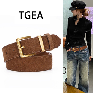 麂皮绒真皮腰带女装饰配牛仔裤设计感小众皮带复古百搭配饰高级感