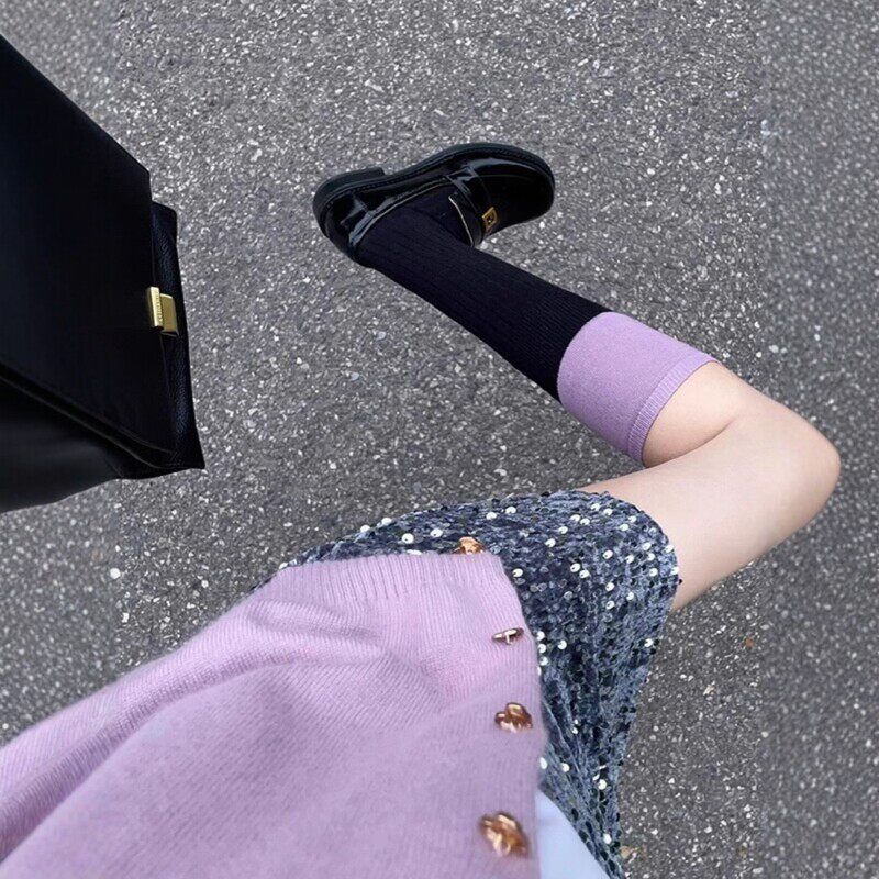 韩味十足拼接撞色柔软小腿堆堆袜