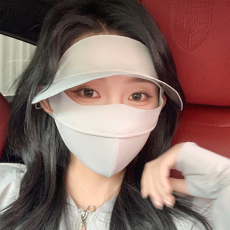 口罩一体夏季透气防晒帽薄款冰丝锦纶脸基尼女款面罩