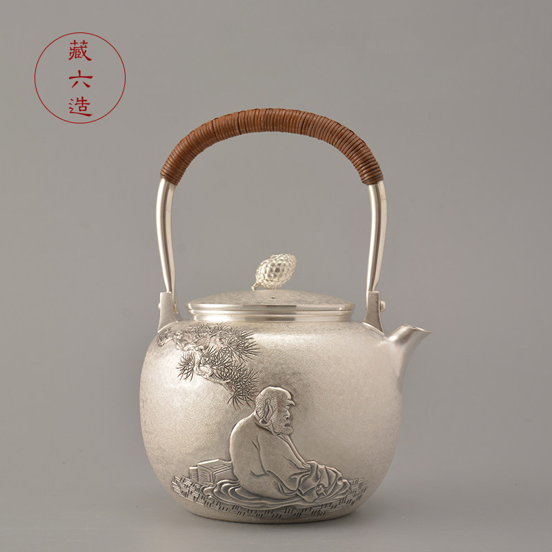 藏六造 松下达摩银壶 家用烧水泡茶大银壶999纯银纯手工日本茶具