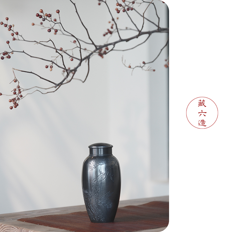 藏六造纯锡茶叶罐纯手工一张打防潮密封储茶罐纯锡茶具便携茶叶罐