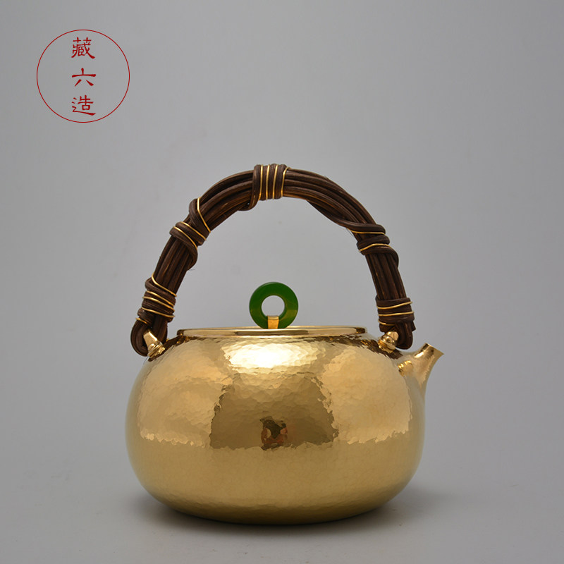 藏六造 流云金壶 足金999烧水壶 纯手工24k纯金茶壶
