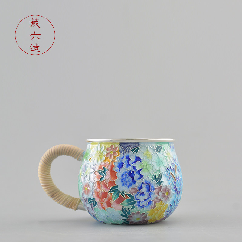 藏六造 七宝烧万花主人杯 纯手工纯银999品茗杯 日式高端银茶杯图片